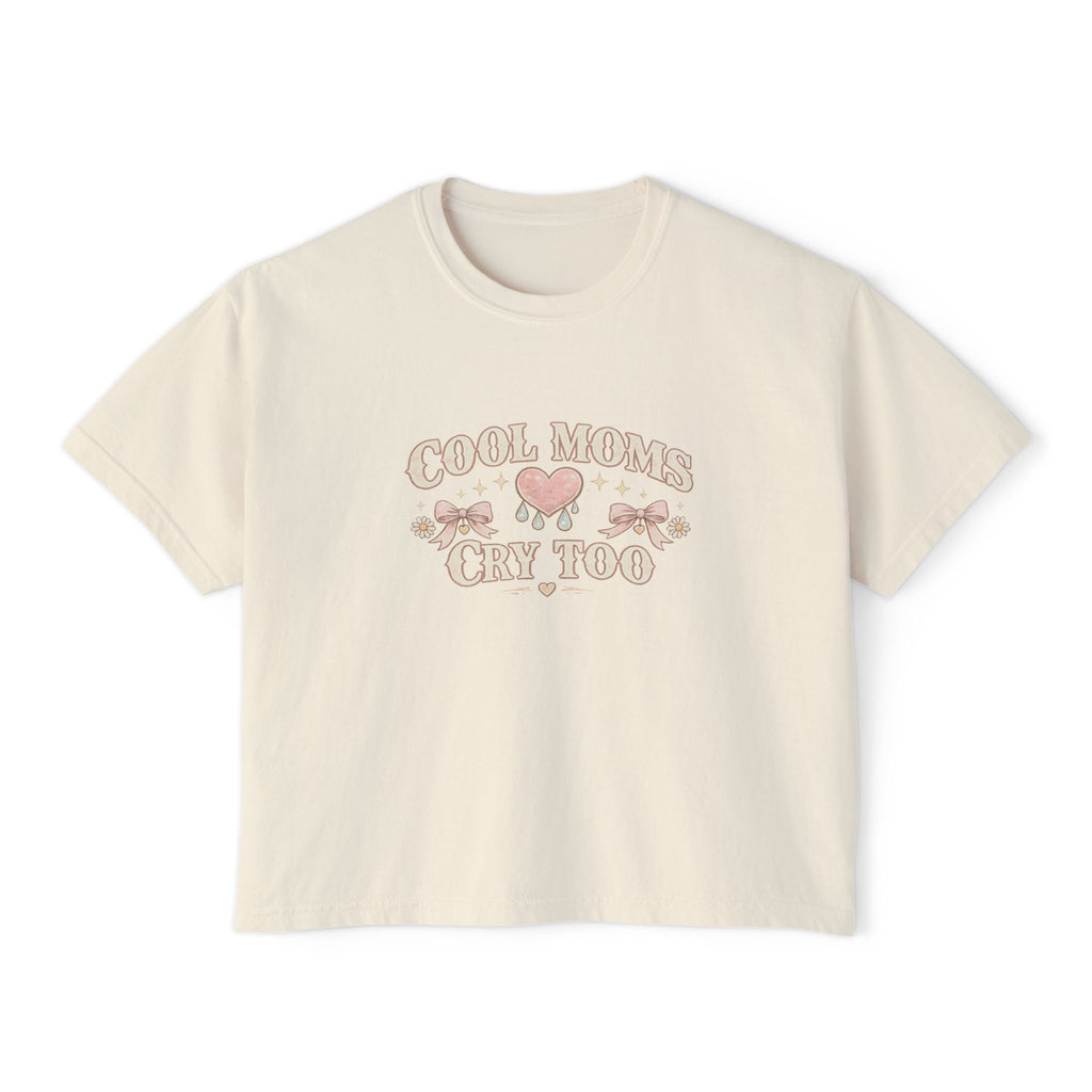 Boxy Tee — "Cool Moms Cry Too" Retro Butterfly Graphic