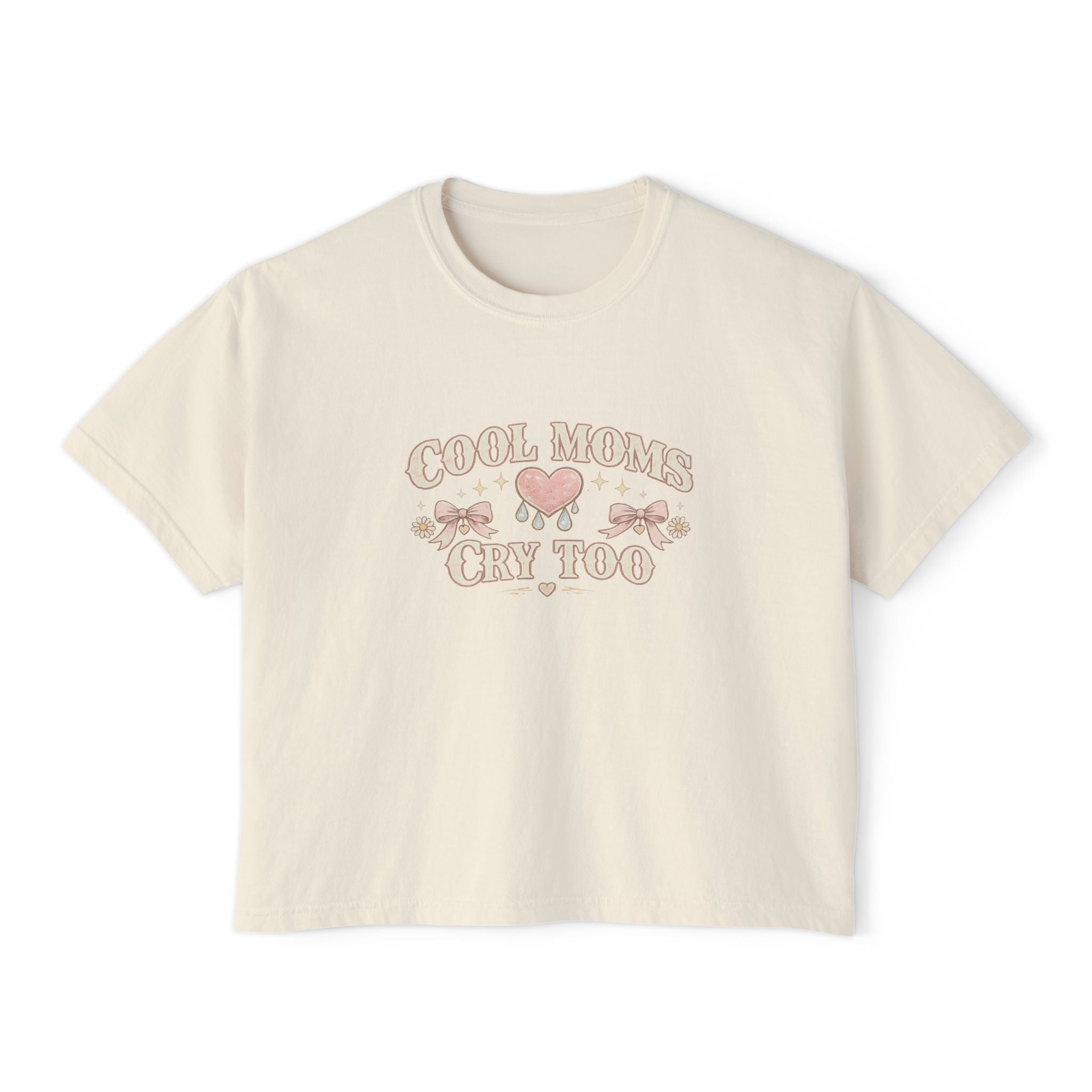 Boxy Tee — "Cool Moms Cry Too" Retro Butterfly Graphic
