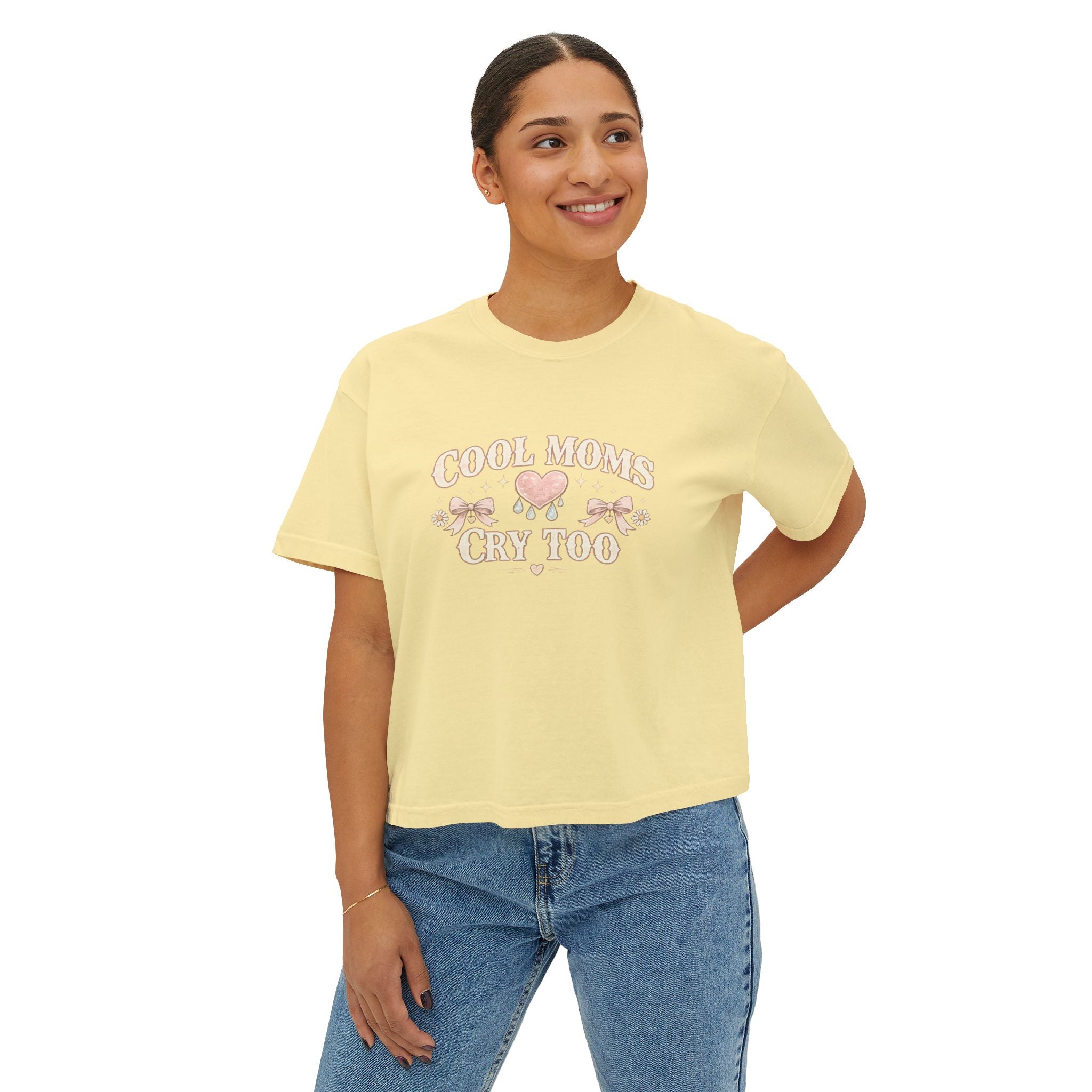 Boxy Tee — "Cool Moms Cry Too" Retro Butterfly Graphic