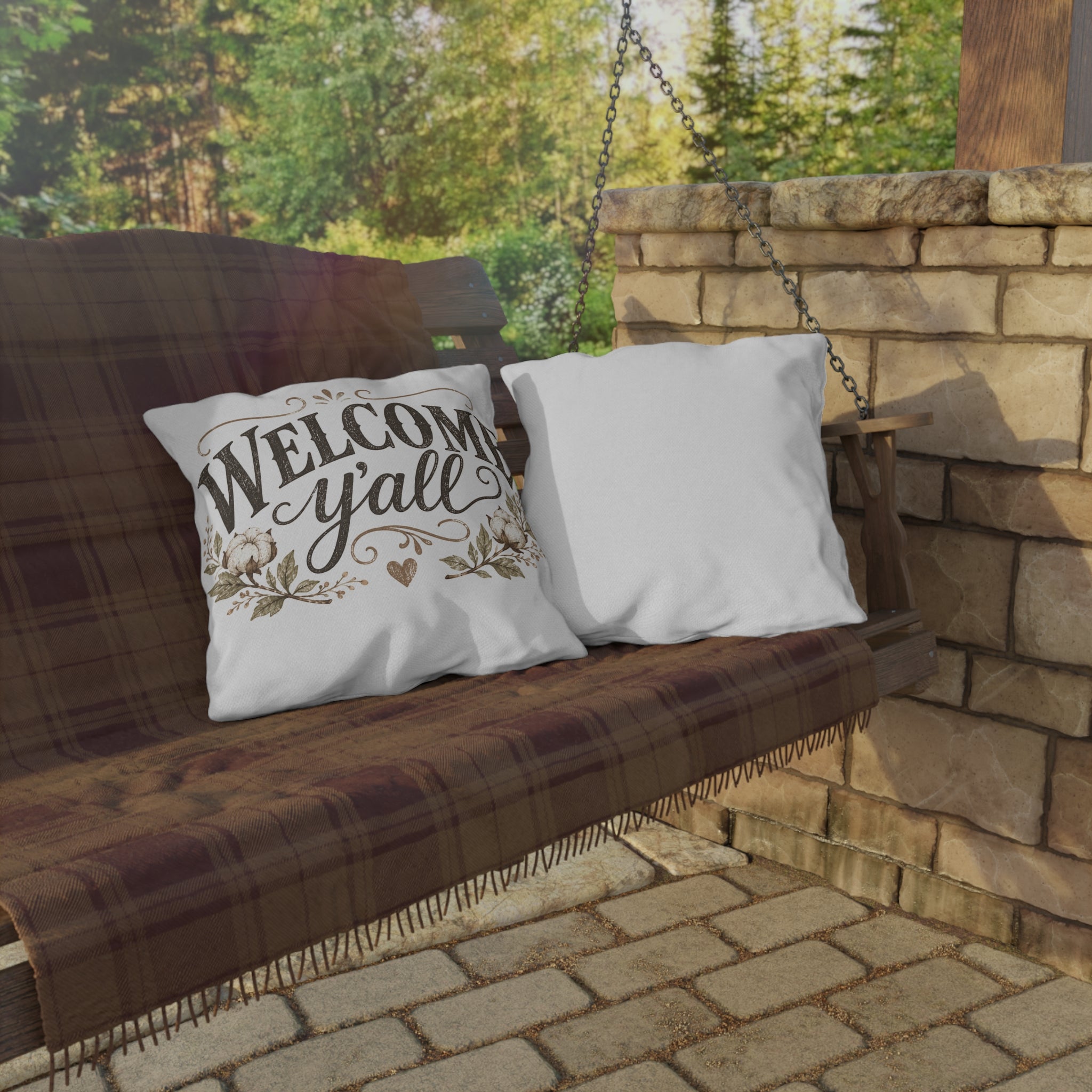 Welcome Y'all Outdoor Pillow – Rustic Farmhouse Porch Accent
