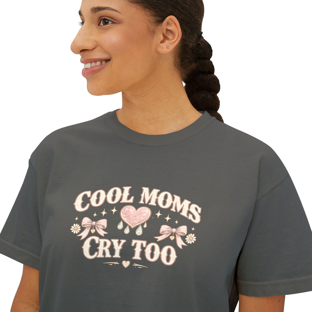 Boxy Tee — "Cool Moms Cry Too" Retro Butterfly Graphic