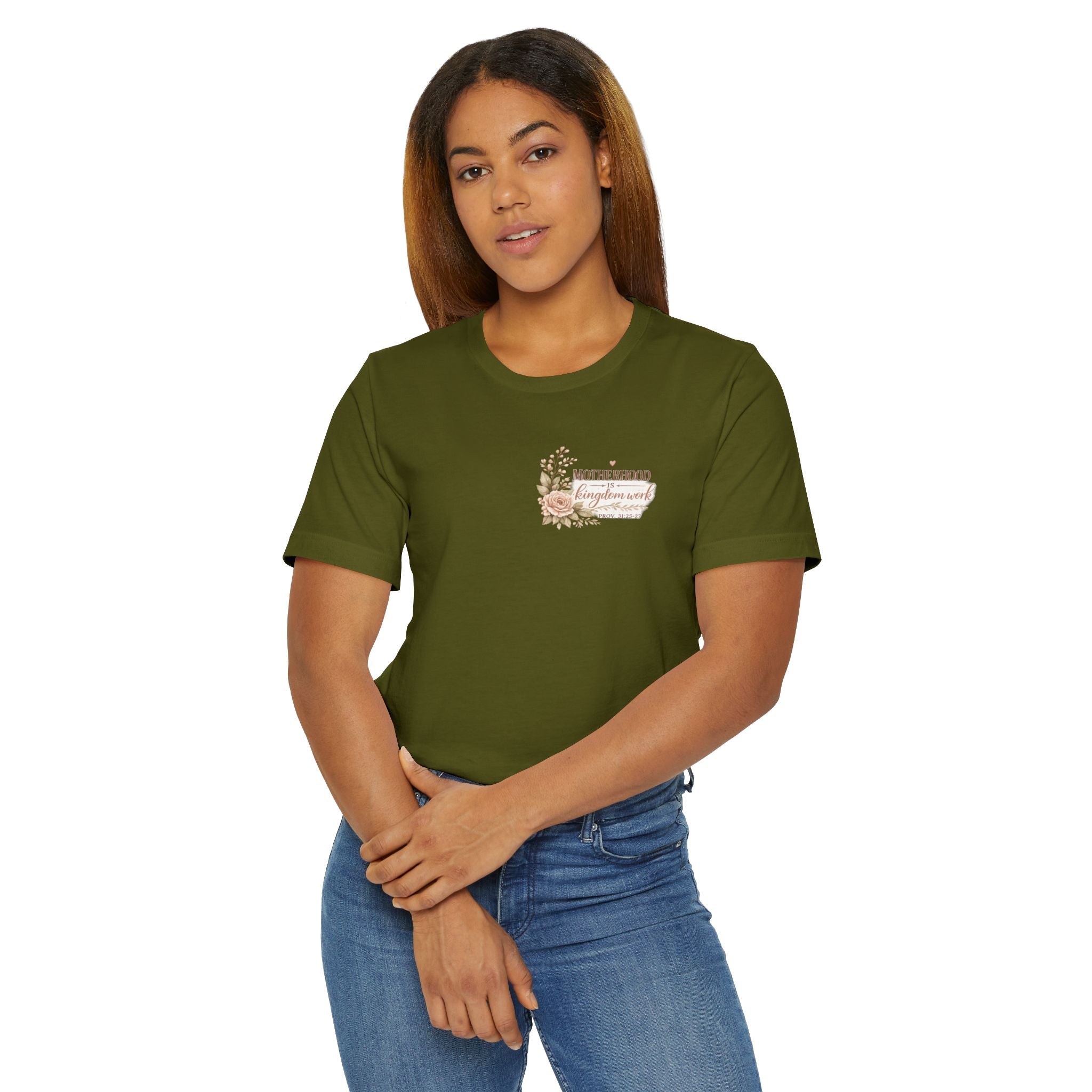 Motherhood Is Kingdom Work T-Shirt — Floral Scripture Mom Tee
