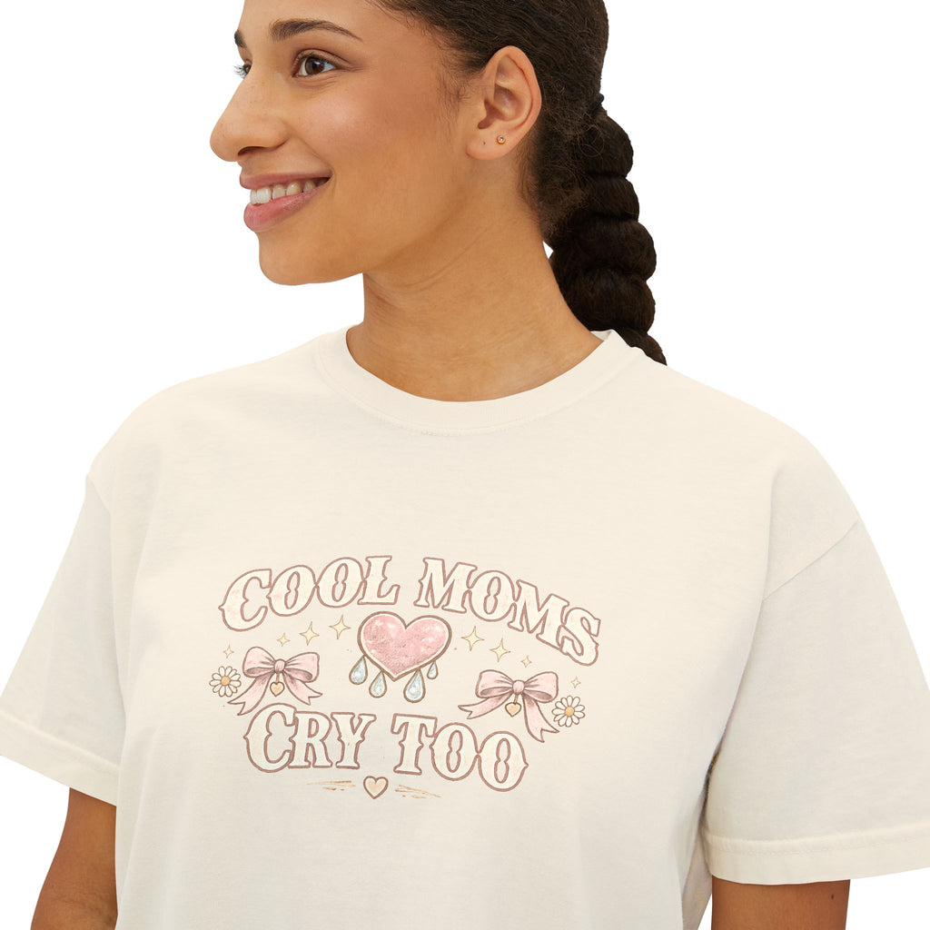 Boxy Tee — "Cool Moms Cry Too" Retro Butterfly Graphic