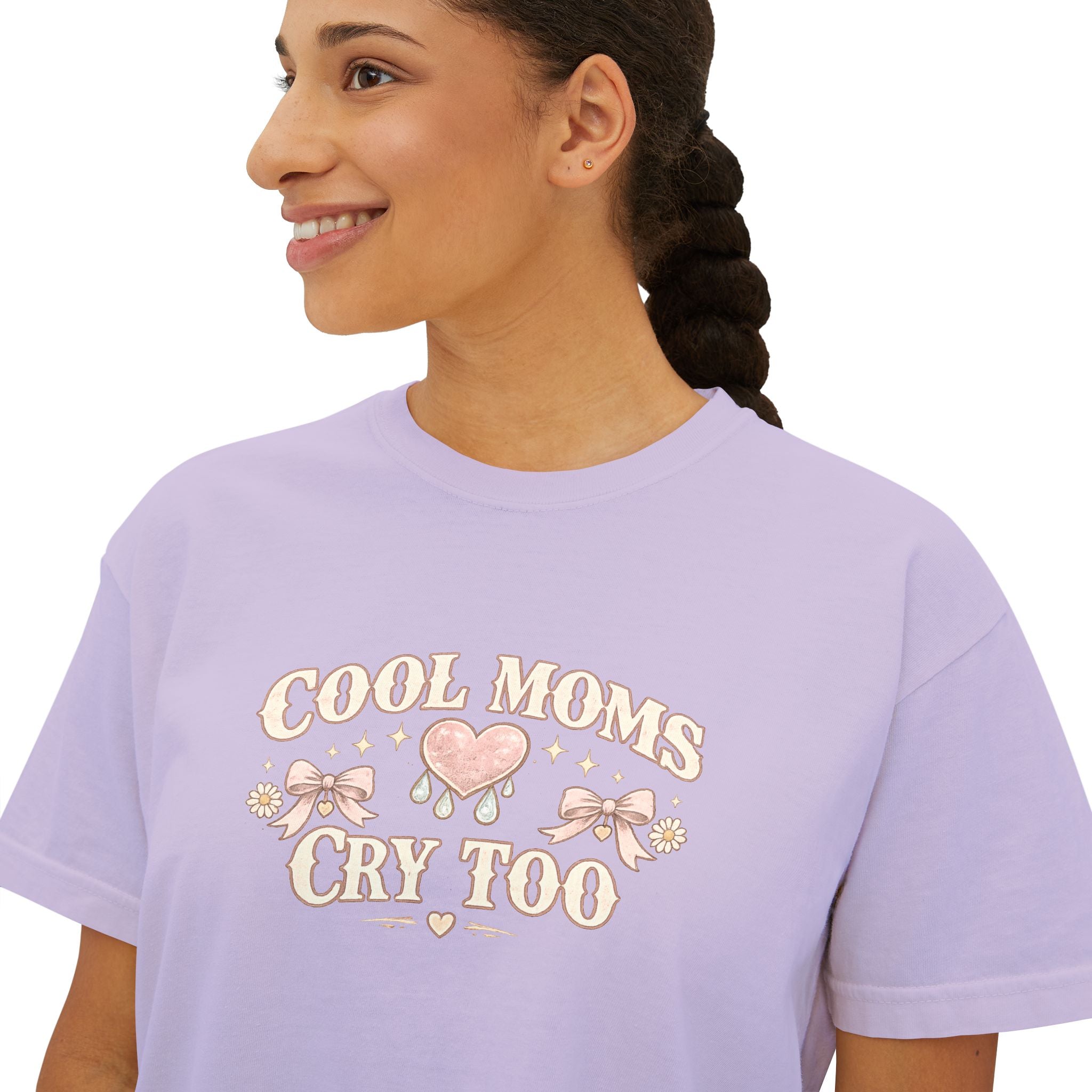 Boxy Tee — "Cool Moms Cry Too" Retro Butterfly Graphic
