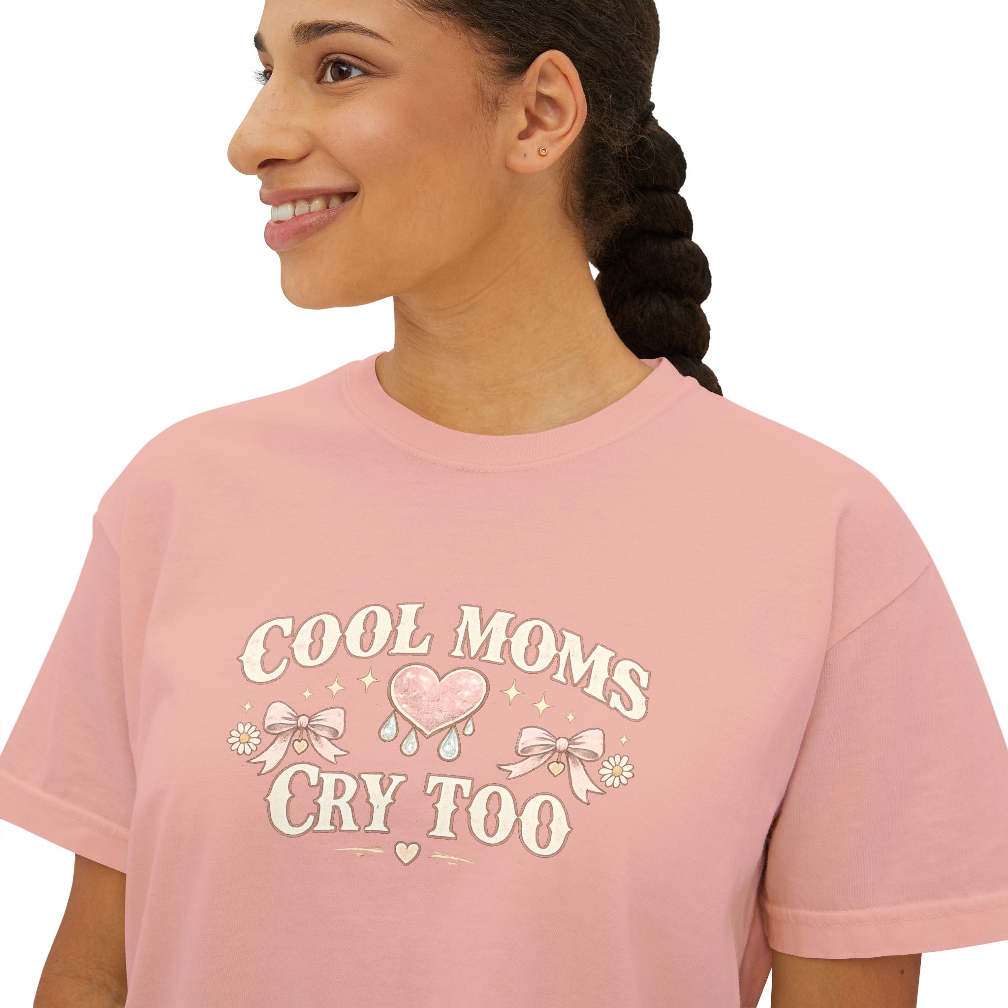 Boxy Tee — "Cool Moms Cry Too" Retro Butterfly Graphic