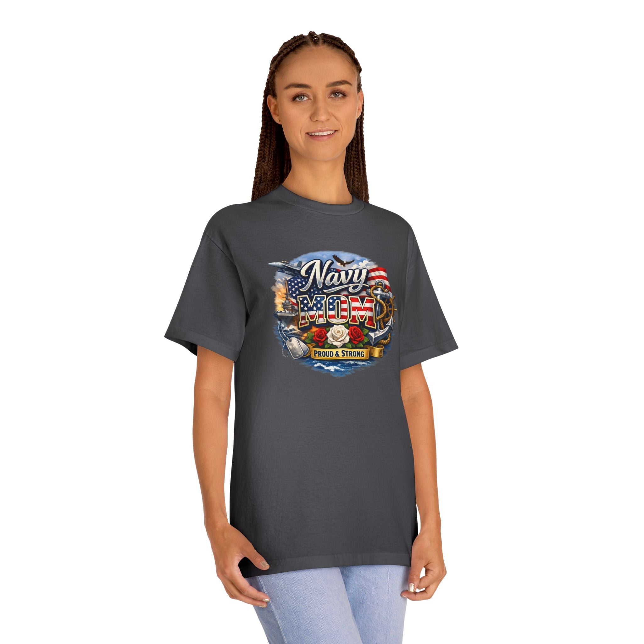 Navy Mom T‑Shirt – Proud & Strong Patriotic Military Tee