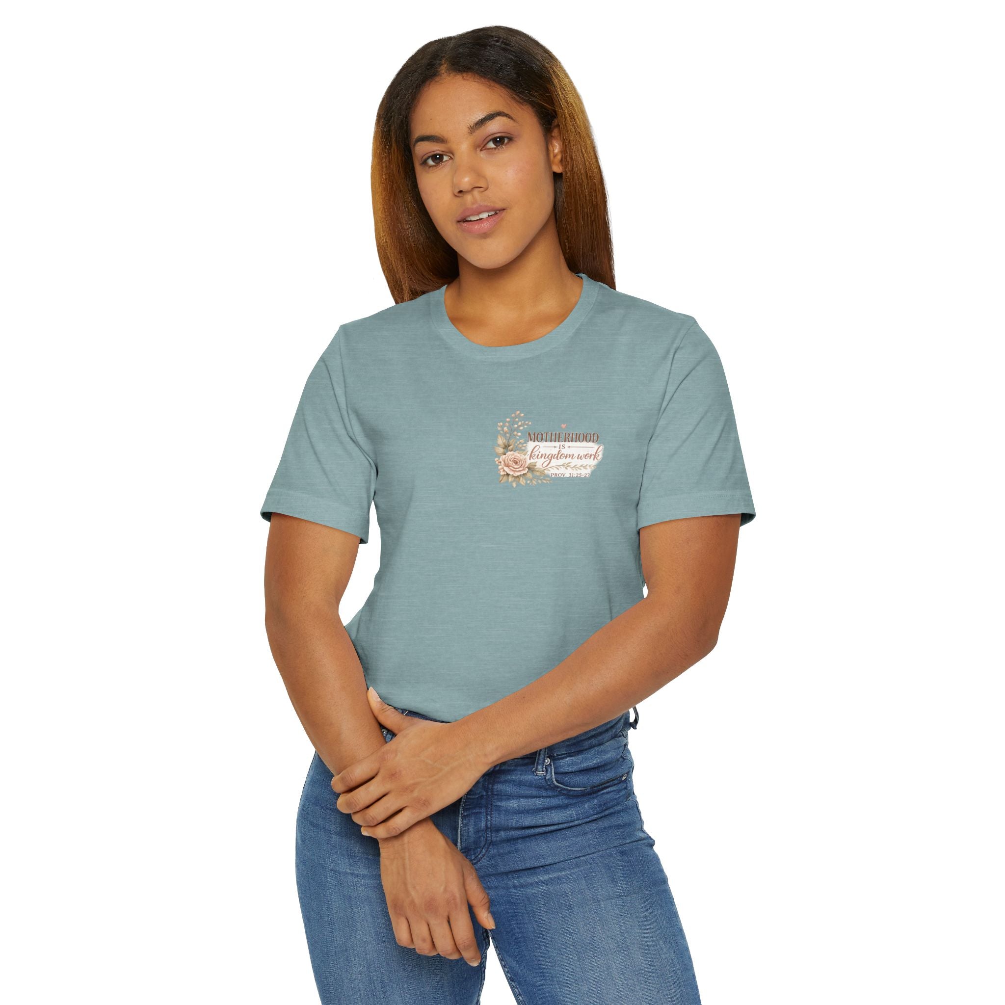 Motherhood Is Kingdom Work T-Shirt — Floral Scripture Mom Tee