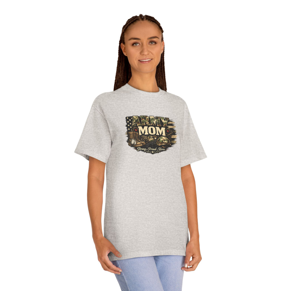 Army Mom T-Shirt — Camo Flag Design with "Army Mom" Text (Military Proud Gift)