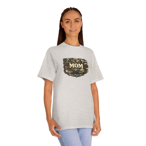 Army Mom T-Shirt — Camo Flag Design with "Army Mom" Text (Military Proud Gift)