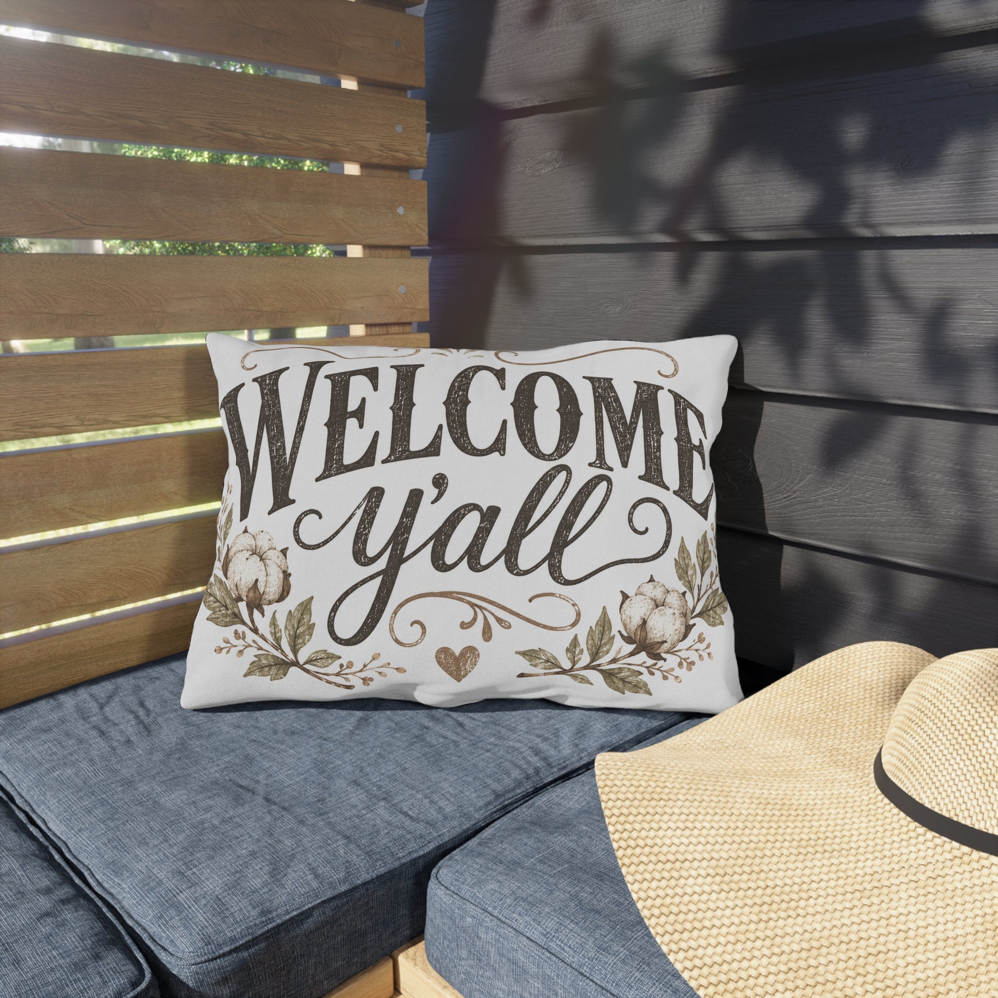 Welcome Y'all Outdoor Pillow – Rustic Farmhouse Porch Accent