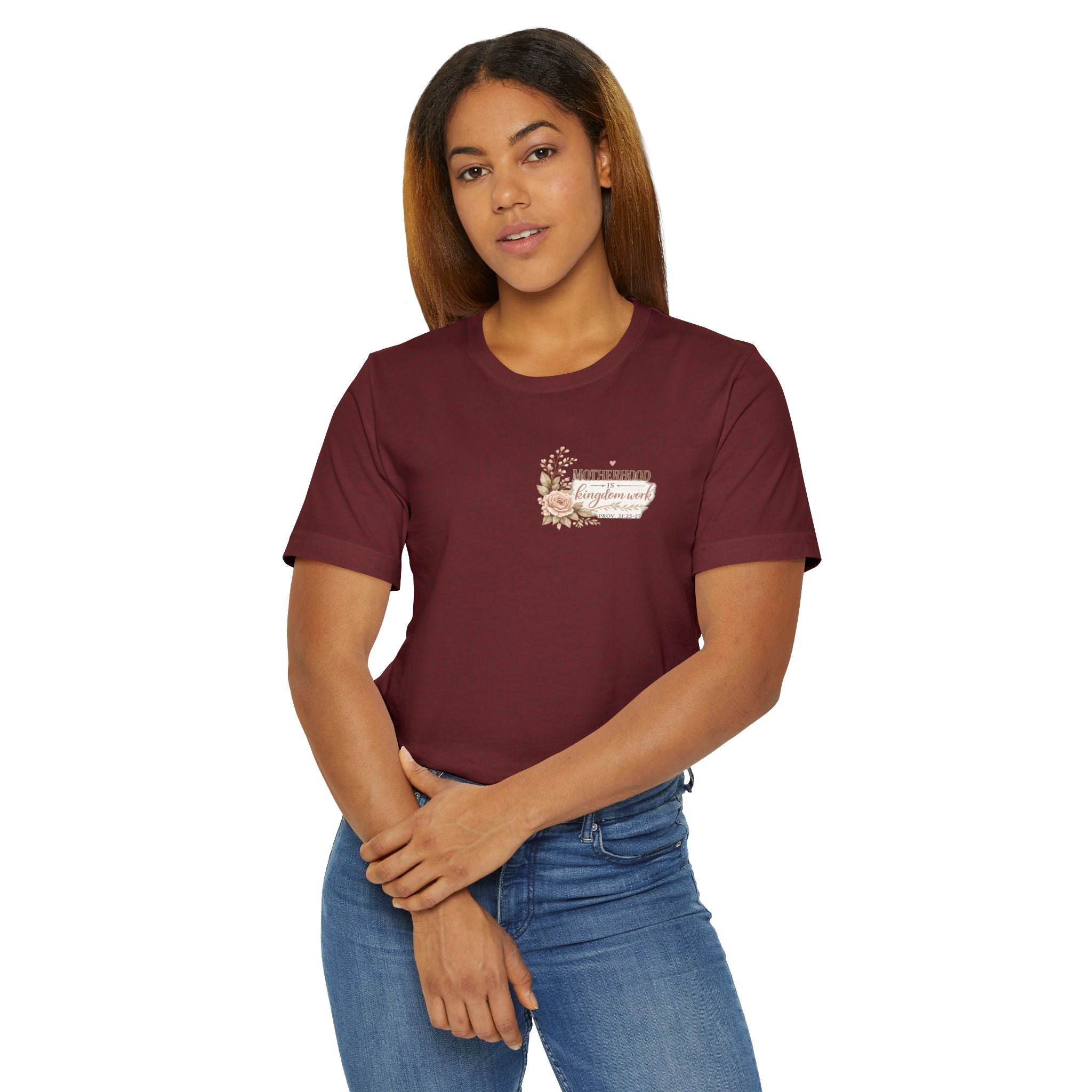 Motherhood Is Kingdom Work T-Shirt — Floral Scripture Mom Tee