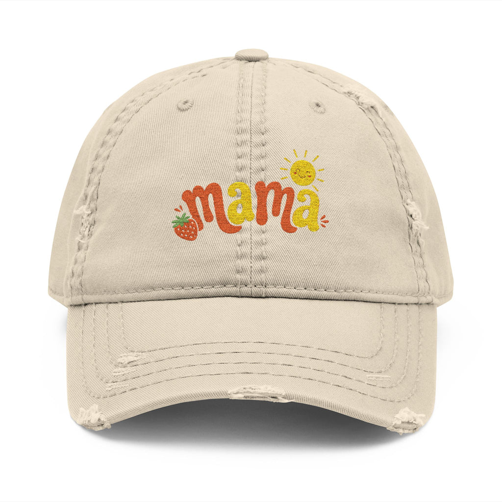 Mama Floral Embroidered Hat — Distressed Sunflower Mom Cap