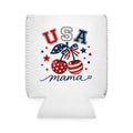 USA Mama Can Cooler Sleeve – Patriotic Red White Blue Cherry Can Koozie for 4th of July