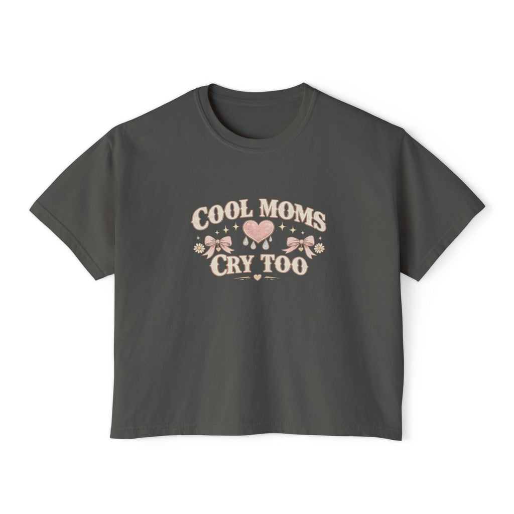 Boxy Tee — "Cool Moms Cry Too" Retro Butterfly Graphic