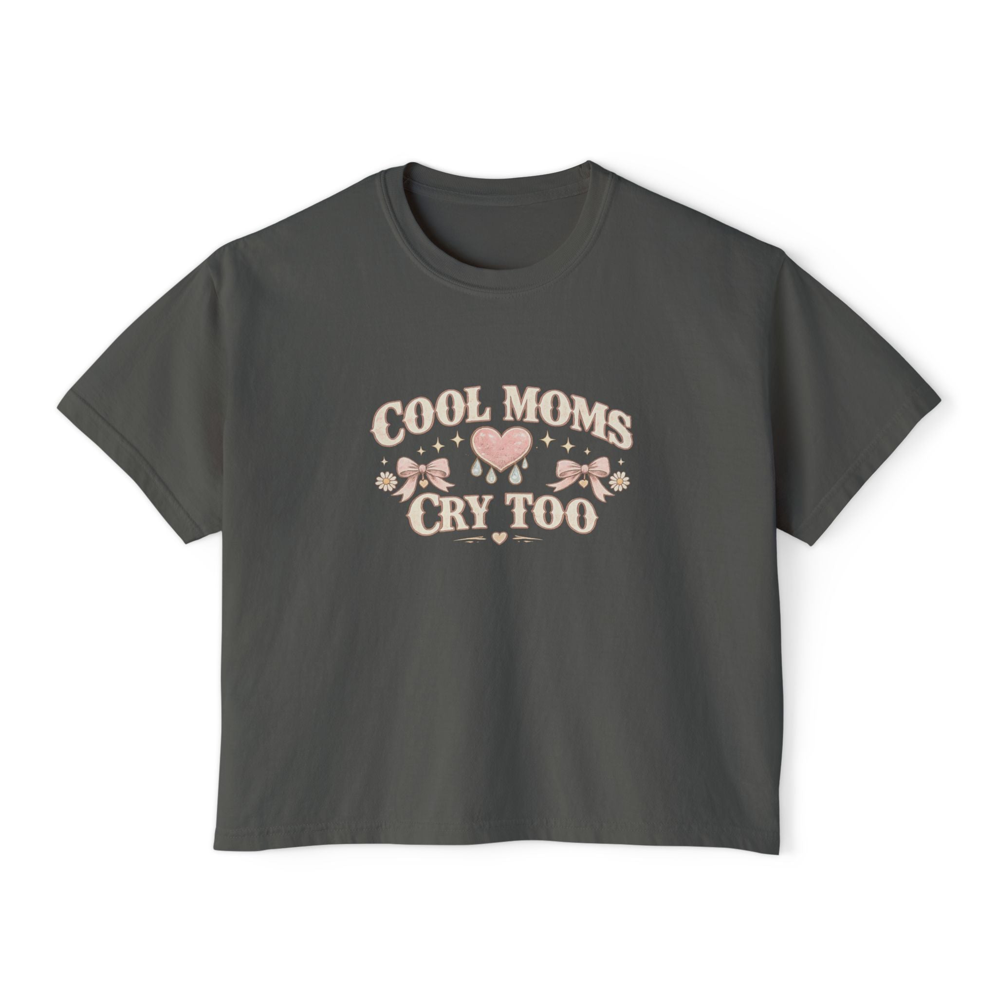 Boxy Tee — "Cool Moms Cry Too" Retro Butterfly Graphic