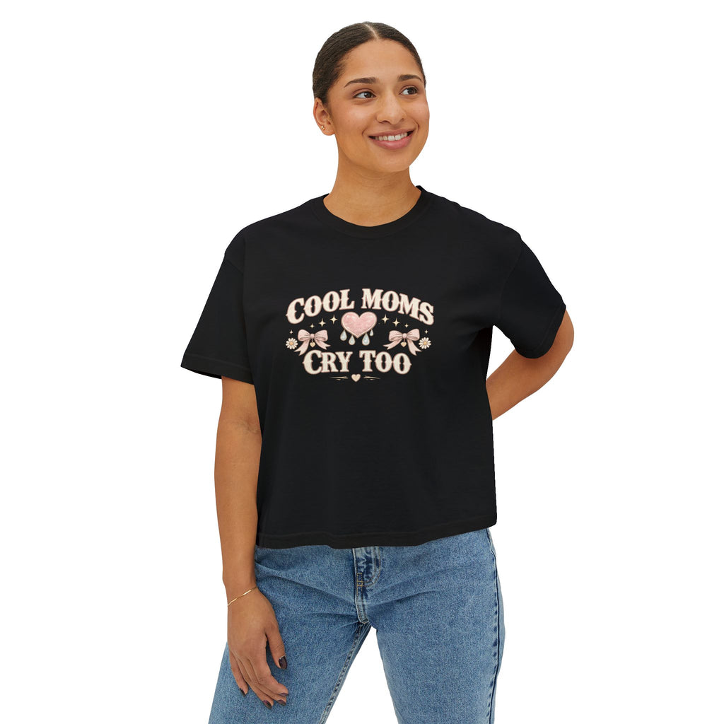 Boxy Tee — "Cool Moms Cry Too" Retro Butterfly Graphic