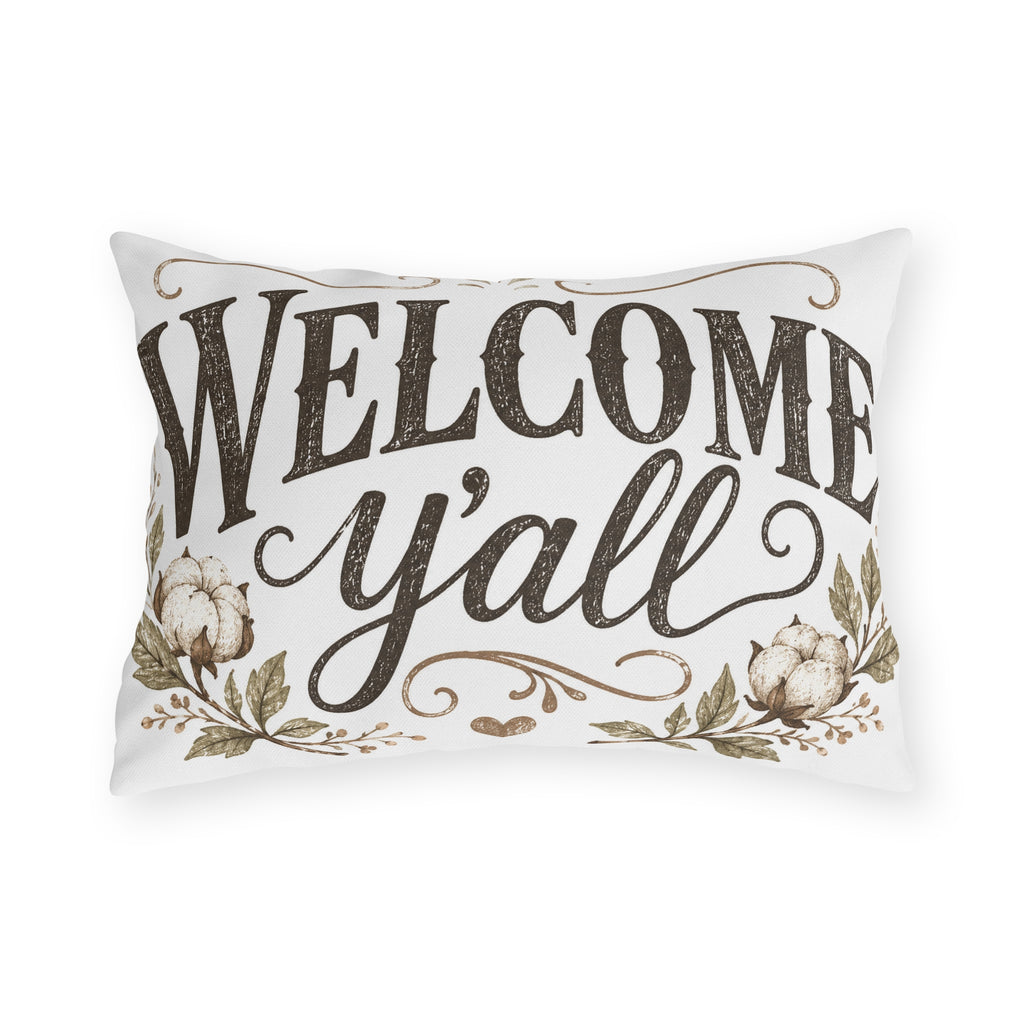 Welcome Y'all Outdoor Pillow – Rustic Farmhouse Porch Accent