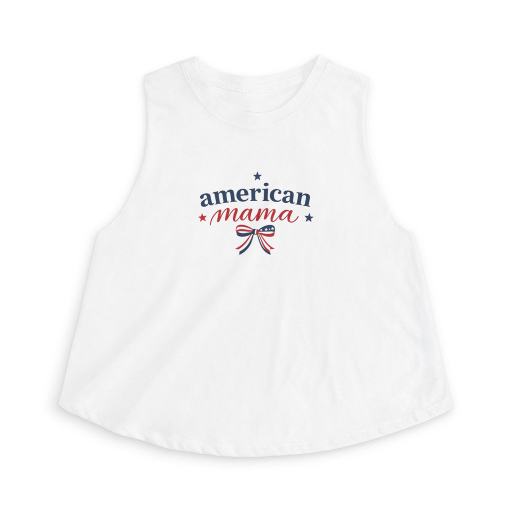American Mama Crop Tee – Patriotic 4th of July Tank with Americana Ribbon
