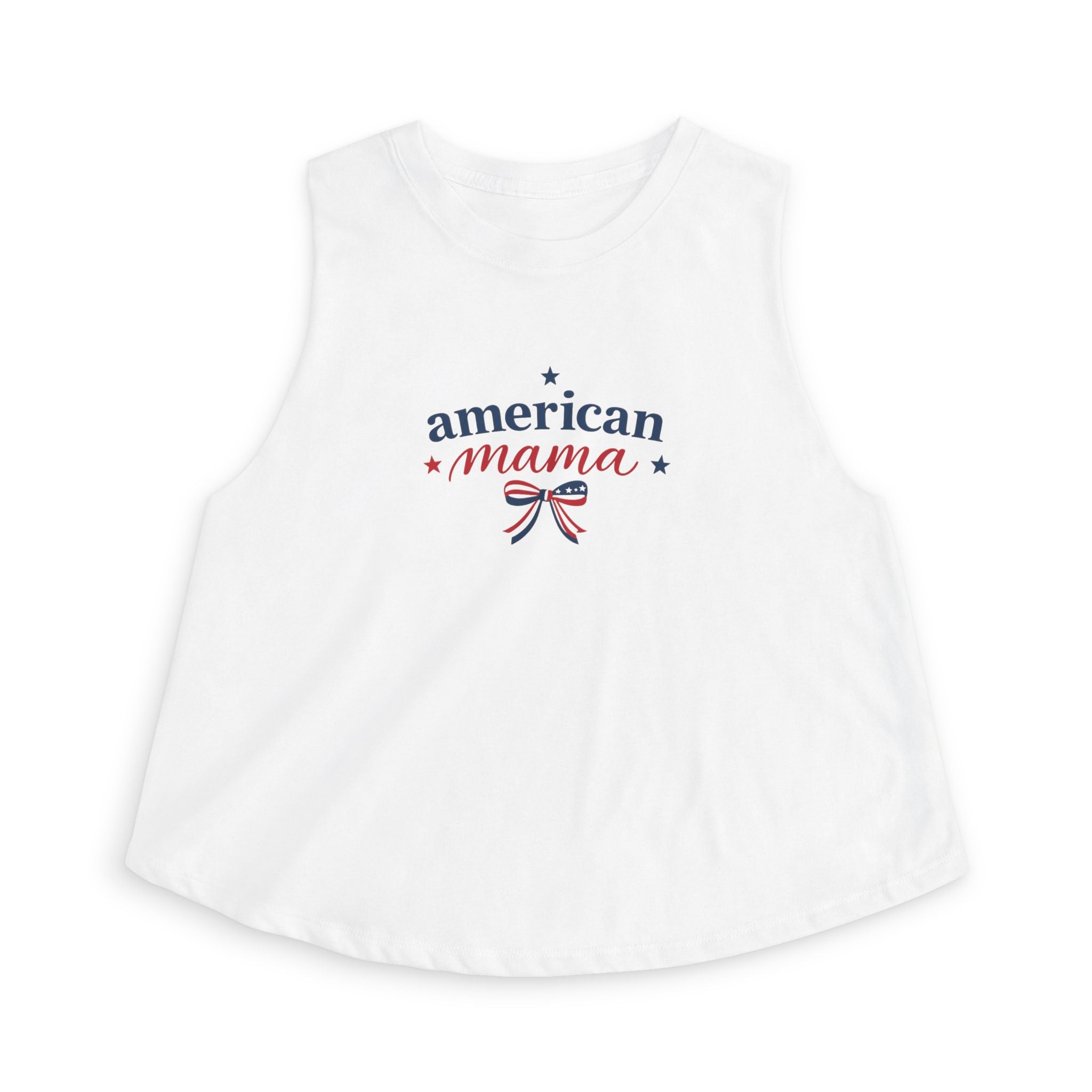 American Mama Crop Tee – Patriotic 4th of July Tank with Americana Ribbon