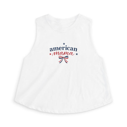American Mama Crop Tee – Patriotic 4th of July Tank with Americana Ribbon