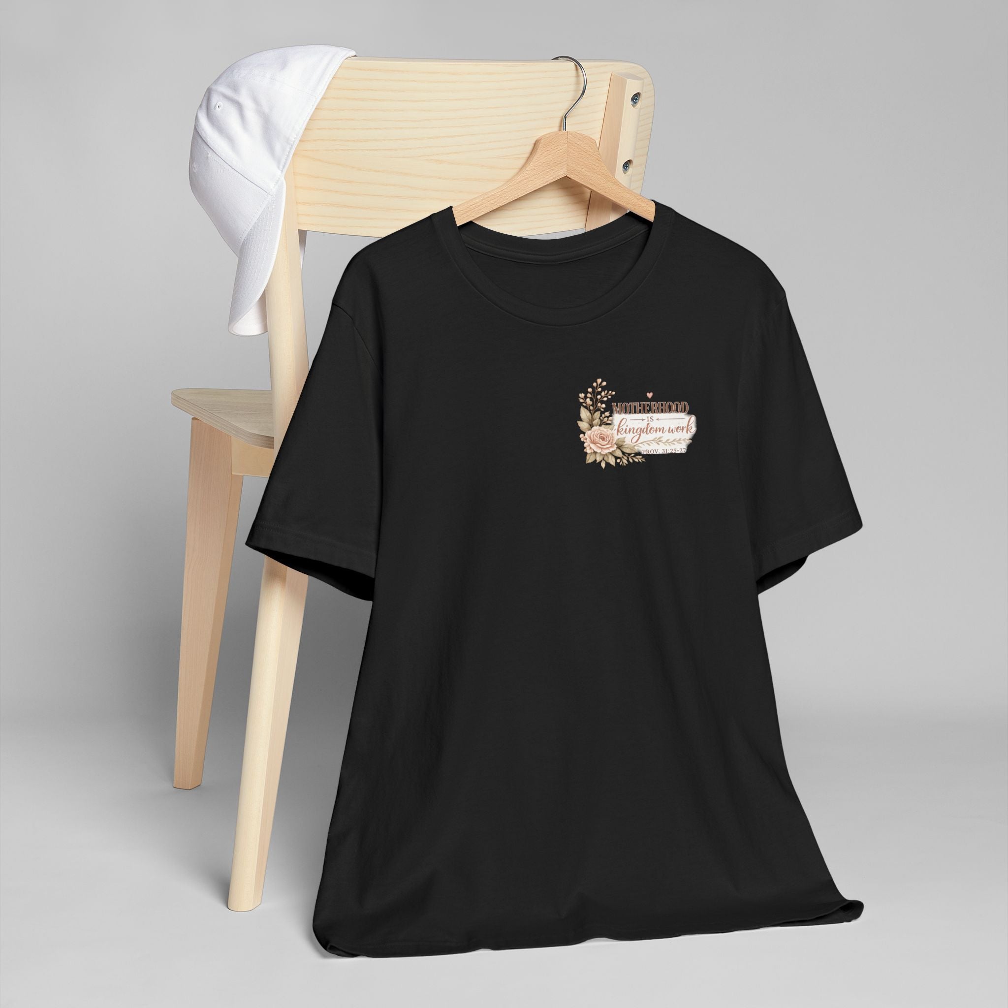 Motherhood Is Kingdom Work T-Shirt — Floral Scripture Mom Tee