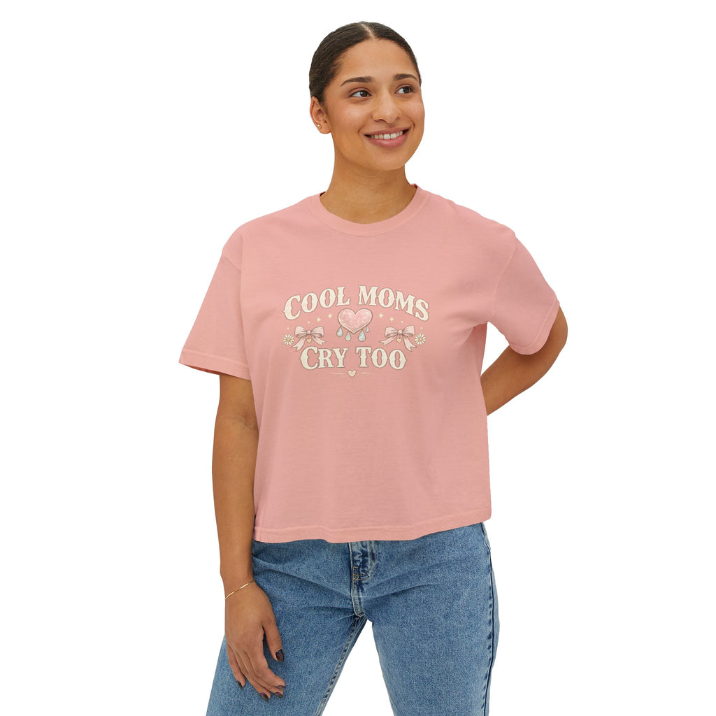 Boxy Tee — "Cool Moms Cry Too" Retro Butterfly Graphic