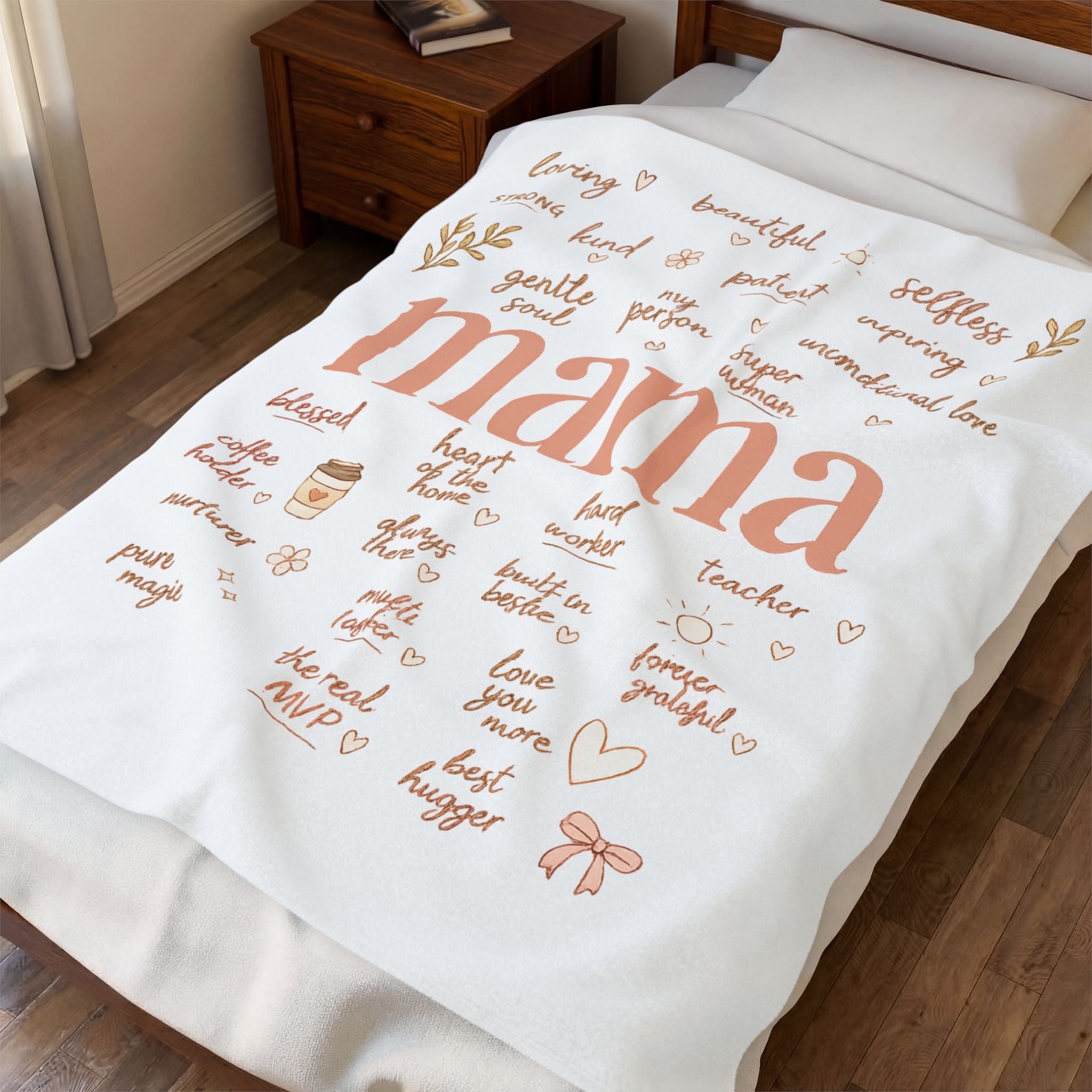 Mama Word Art Velveteen Plush Blanket — Soft Mother’s Day Throw with Loving Words